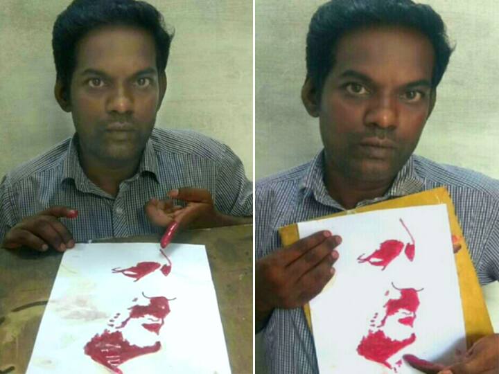 Kallakuruchi Teacher painted a portrait of Chief Stalin in his blood விரலில் வடிந்த ரத்தம்... அதில் முதல்வர் ஸ்டாலினின் ஓவியம் வரைந்த ஆசிரியர்!