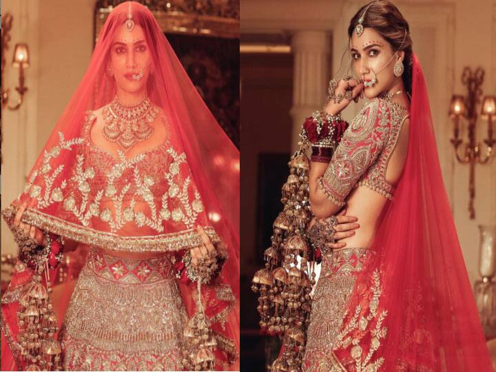 इन तस्वीरों मे कृति सेनन (Kriti Sanon) बेहद खूबसूरत लग रही हैं. उन्होंने दो तस्वीरें अपने इंस्टाग्राम पर शेयर की है एक तस्वीर में वो घूंघट ओढ़े नजर आ रही हैं तो दूसरी तस्वीर में उन्होंने सिर से पल्लू हटा लिया है. (फोटो – सोशल मीडिया)