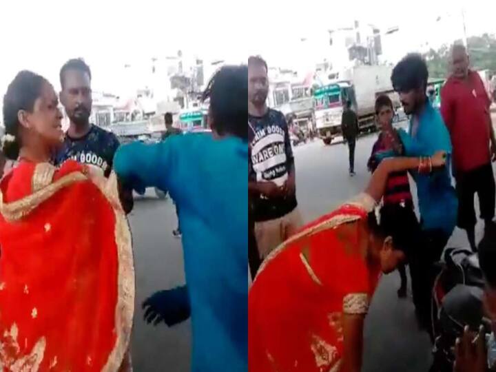 Viral Video Lucknow Woman Slaps Auto Driver, Beats Him With Slippers During Argument Over Fare Viral Video: வாடகை கேட்டது தப்பா?  போலீஸ் முன்பே ஆட்டோ டிரைவரை செருப்பால் அடித்த பெண்!