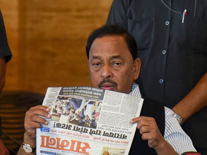 Union Minister Narayan Rane Claims Maharashtra CM Uddhav Thackeray Used  Unpalatable Words For Amit Shah And CM Yogi Adityanath | Narayan Rane News:  नारायण राणे ने शिवसेना का मुखपत्र 'सामना' दिखाकर उद्धव