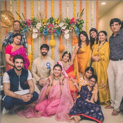 Days after celebrating her baby shower with husband Rajiv, sister-in-law Sushmita Sen and the entire Sen family, TV actress Charu Asopa shared beautiful pics wishing fans ‘Happy Teej.’ [pic credit: Instagram/Charu Asopa]