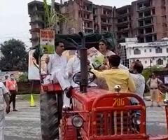 किसानों की मांग के समर्थन में उतरे कांग्रेसी विधायक, हाथों में गन्ना लिए ट्रैक्टर से पहुंचे विधानसभा
