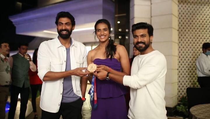 Actor Rana Daggubati and Ram Charan met the badminton player wished her.