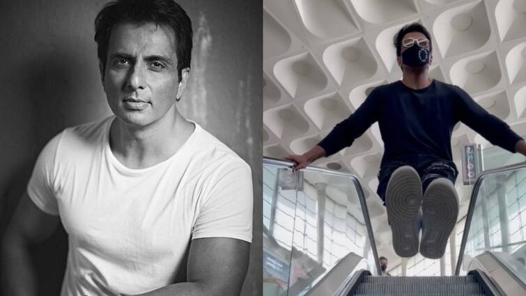 Actor Sonu sood shows incredible real life stunt in an escalator Sonu Sood Stunt: উড়ছেন সোনু সুদ! তাক লাগানো স্টান্টের ভিডিও পোস্ট অভিনেতার