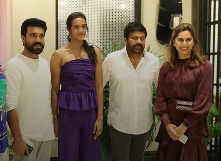 Ram Charan and his wife Upasana Kamineni posed for the camera with PV and Chiranjeevi. (All PICS Credit: Twitter)