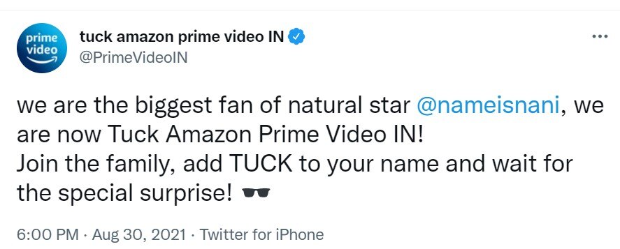 Amazon Prime Update: ‘టక్ జగదీష్’ సర్‌ప్రైజ్.. పేరు మార్చుకున్న ‘అమెజాన్ ప్రైమ్’, మీరూ మార్చుకోవాలంటూ..