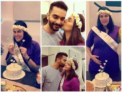 AWWDORABLE! Mom-to-be Neha Dhupia Gets A Kiss From Her Baby Daddy Angad Bedi; Inside Pics From Her Surprise Baby Shower