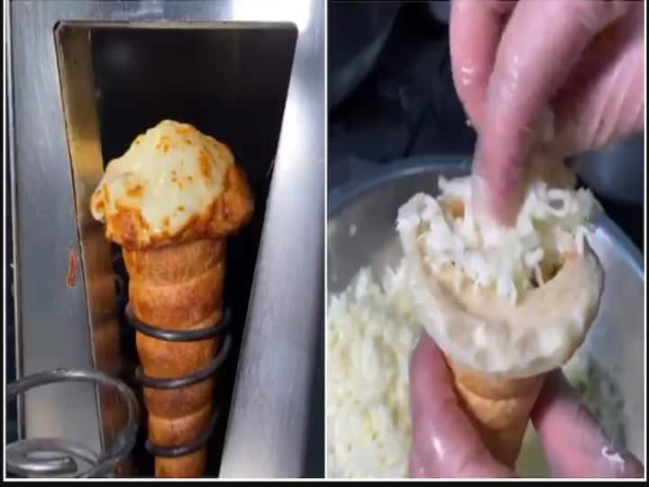 Video Of making cone sized pizza goes viral in twitter கோன் ஐஸ்ஸா... பீட்சாவா... அதாண்ணே இது....! 2 லட்சம் வியூஸ் பெற்ற வைரல் வீடியோ !