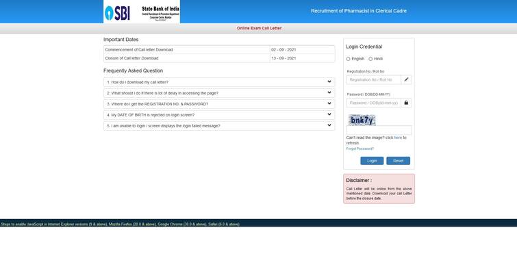 SBI Pharmacist Admit Card 2021 Released at sbi.co.in Download SBI Exam Hall Ticket Here SBI Pharmacist Admit Card 2021 Released - Here's Direct Link To Download