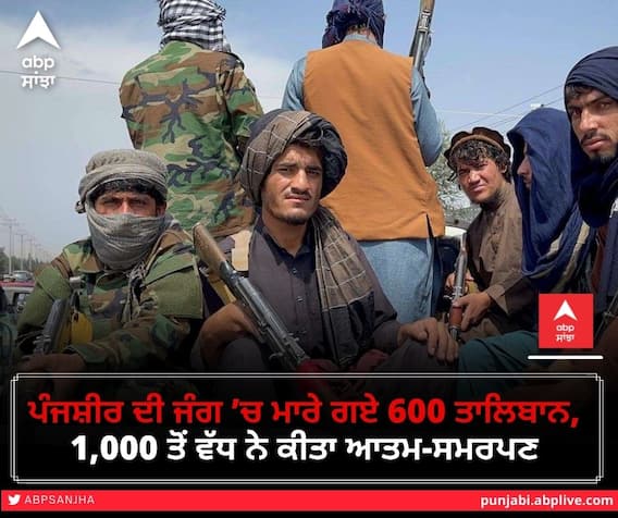 Taliban News: ਪੰਜਸ਼ੀਰ ਦੀ ਜੰਗ ’ਚ ਮਾਰੇ ਗਏ 600 ਤਾਲਿਬਾਨ, 1,000 ਤੋਂ ਵੱਧ ਨੇ ਕੀਤਾ ਆਤਮ-ਸਮਰਪਣ Taliban News: ਪੰਜਸ਼ੀਰ ਦੀ ਜੰਗ ’ਚ ਮਾਰੇ ਗਏ 600 ਤਾਲਿਬਾਨ, 1,000 ਤੋਂ ਵੱਧ ਨੇ ਕੀਤਾ ਆਤਮ-ਸਮਰਪਣ