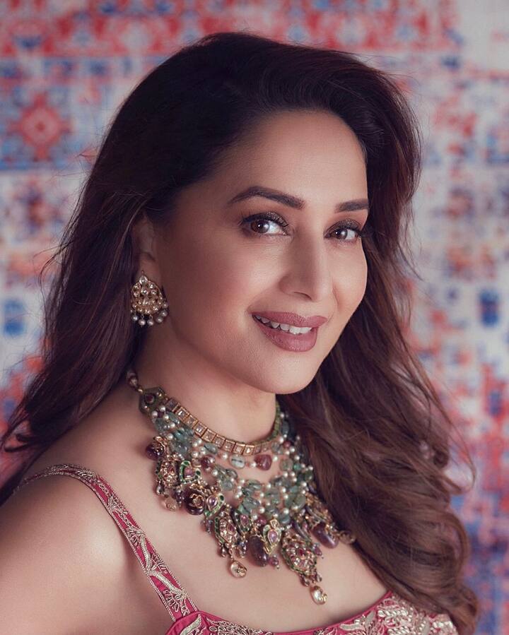 माधुरी ने शरारा सेट के साथ हैवी ज्वेलरी पहनी थी, जिससे उनका लुक और ज्यादा निखर रहा था.