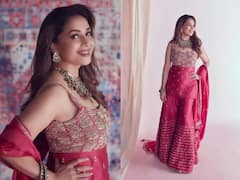 Madhuri Photos: પિન્ક શરારા સેટમાં એક્સપ્રેશન ક્વિન માધુરી દિક્ષિતે બિખેર્યો જલવો, જાણો કેટલી છે આ આઉટફિટની કિંમત