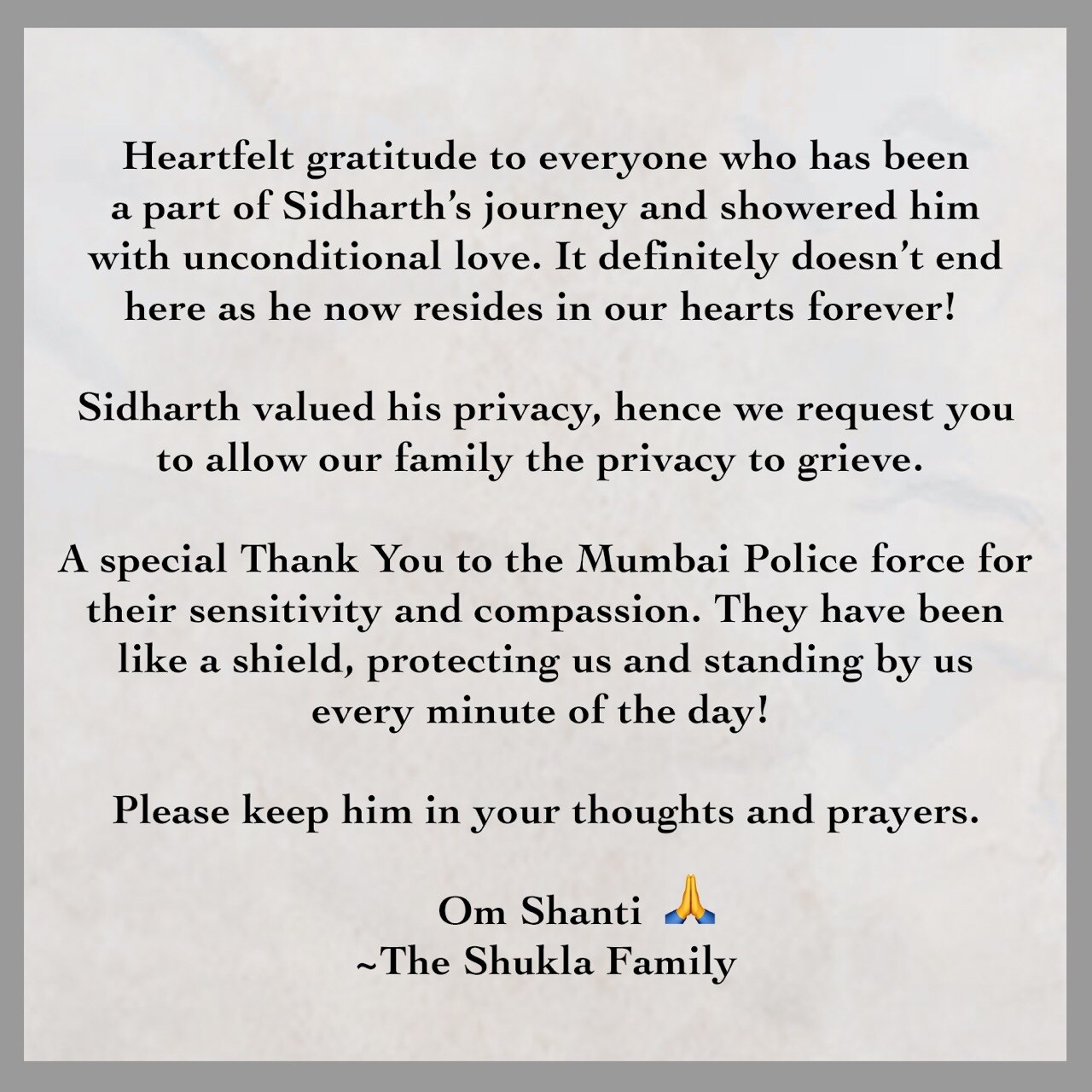 Sidharth Shukla’s Family Releases Official Statement Post His Demise Requesting Everyone For Privacy: ‘He Now Resides In Our Hearts Forever’