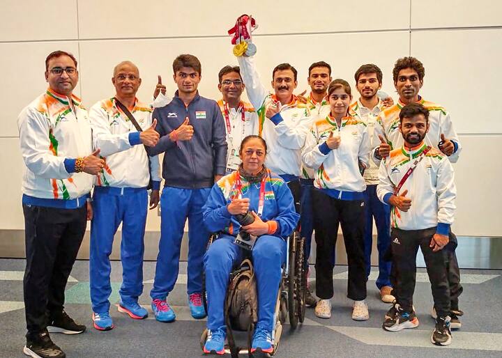 India's Paralympic athletes returned with five gold, eight silver and six bronze medals, finishing 24th in the overall tally on Sunday. Photo: PTI