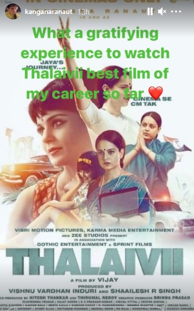 Kangana Ranaut Calls ‘Thalaivii’ Best Film Of Her Career So Far, Confident That The Movie Will Woo Audiences Back To Theatres