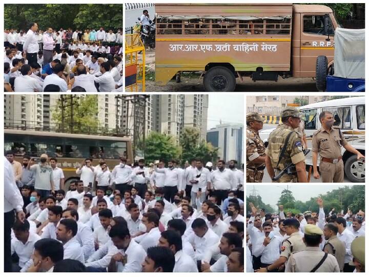 Gautam Budh Nagar Police PAC Rapid Action Force Deployed in Police Commissionerate Angry Lawyers Surrounded Due to indecency ann Lawyers Protest: पुलिस कमिश्नरेट में पुलिस, PAC और RAF तैनात, अभद्रता को लेकर गुस्साए वकीलों ने किया घेराव