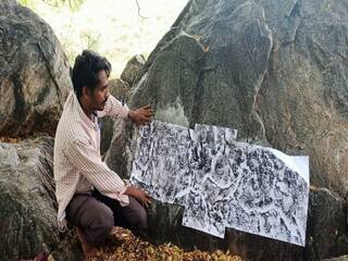 மதுரையில்  கிரந்த எழுத்துகளுடன்  கூடிய கல்வெட்டு மற்றும் சிற்பம் கிடைத்தது !