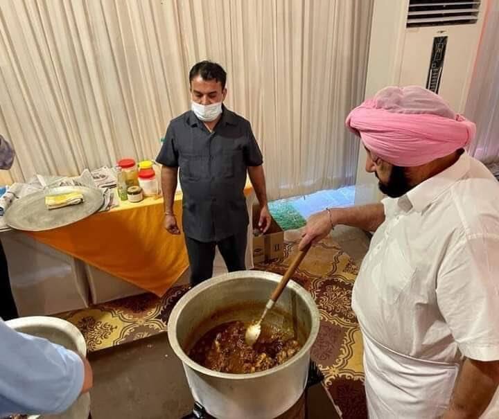 CM Captain Amarinder Singh is giving the final touches to his finger-licking delicacies, of which Olympic medallists including Neeraj Chopra will get a taste in a short while from now. (Image: Twitter/ @ANI)