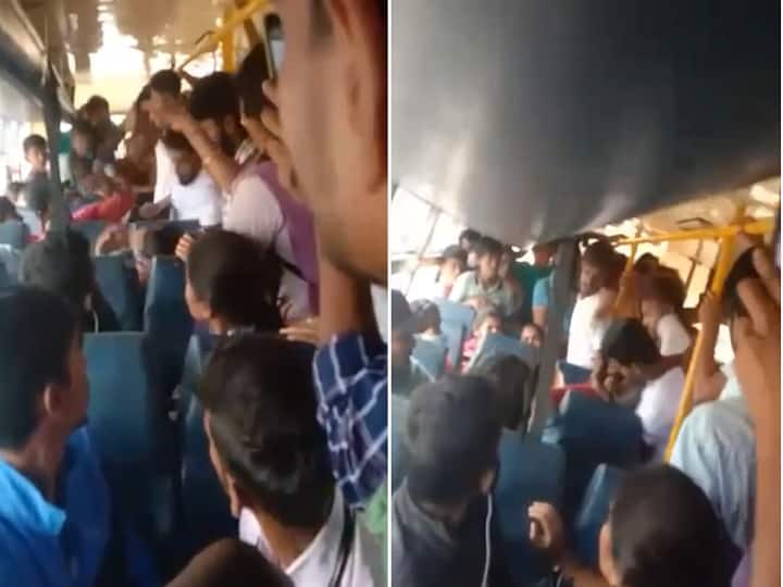 Collage youth beats girls in RTC Bus in Andhra Karnataka border Bus Fight: కాలేజీ అమ్మాయిలపై అదేపనిగా పిడిగిద్దులు.. బస్సు నిండా జనం, అయినా..