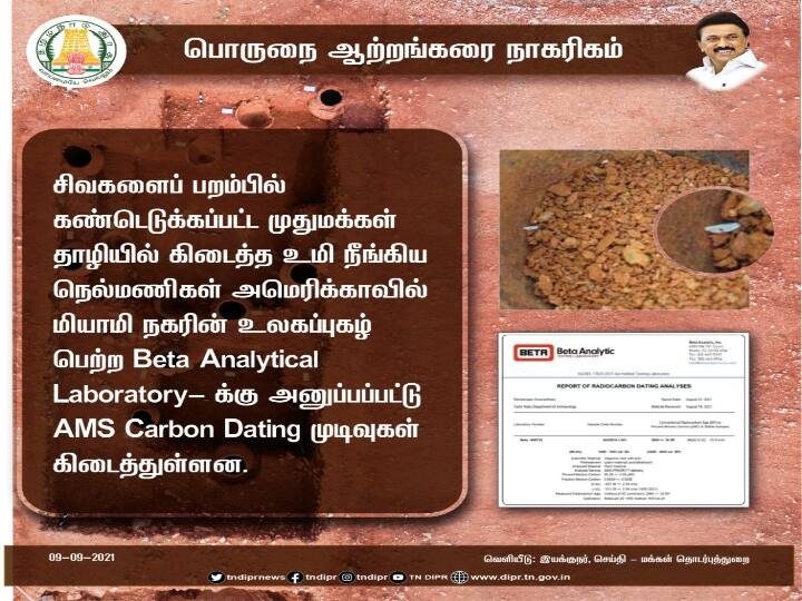 சிவகளை பகுதியில் கிடைத்த தாழியில் இருந்த உமி நீங்கிய நெல்மணிகள் அமெரிக்காவின் பீடா ஆய்வகத்தில் ஆய்வு செய்யப்பட்ட அதன் முடிவுகள் கிடைத்துள்ளது.