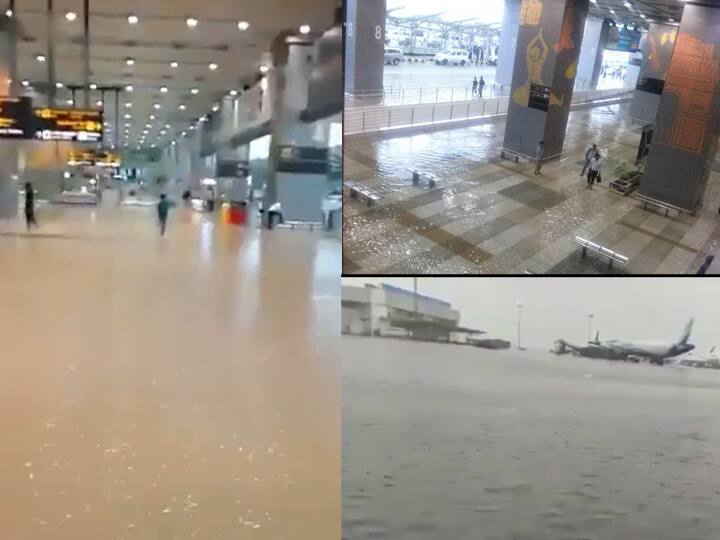 Video Delhi Airport waterlogged following heavy rainfall visuals from Indira Gandhi International Airport Viral Video : 'देशातील सर्वोत्तम' असलेलं दिल्लीचं विमानतळ पाण्यात! पावसामुळे धावपट्टी आणि सर्वत्र पाणीच-पाणी