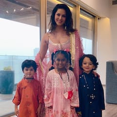 IN PICS | Sunny Leone Celebrates Ganesh Chaturthi With Family, Looks Ethereal In Pink
