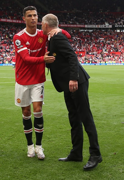 With the BOSS: Manager Ole Gunnar Solskjaer of Manchester United celebrates with Cristiano Ronaldo after the Premier League match. (Getty Images)