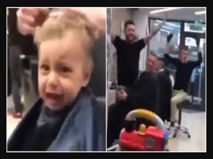 Video Of barbers singing to control the tears of Baby during hair cut goes viral அழக்கூடாது கண்ணா.. கச்சேரி மேடையான சலூன்.. அமைதியான சிறுவன்.. வைரல் வீடியோ!