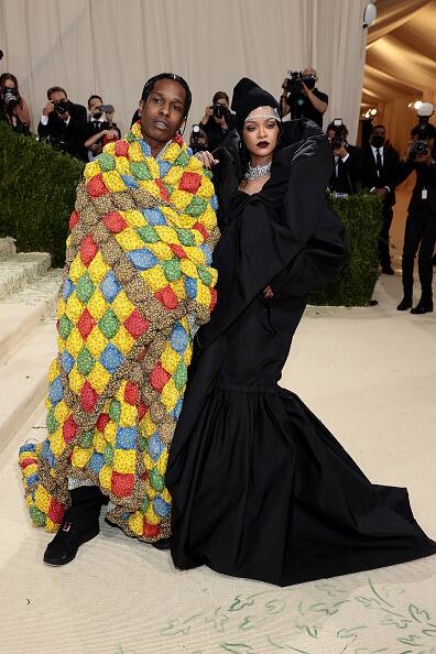 ASAP Rocky and Rihanna attend The 2021 Met Gala Celebrating In America: A Lexicon Of Fashion at Metropolitan Museum of Art on September 13, 2021 in New York City. (Photo by Dimitrios Kambouris/Getty Images for The Met Museum/Vogue )