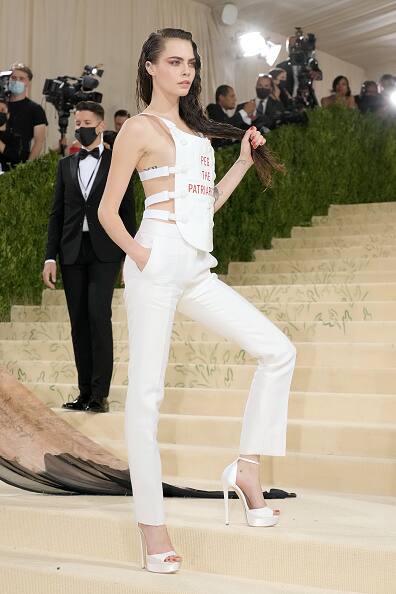 Cara Delevingne attends The 2021 Met Gala Celebrating In America: A Lexicon Of Fashion at Metropolitan Museum of Art on September 13, 2021 in New York City. (Photo by Jeff Kravitz/FilmMagic)