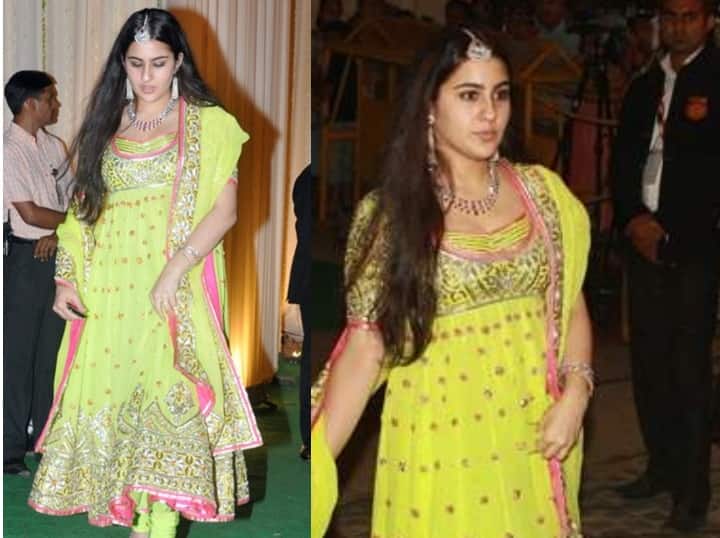 सैफ की बेटी सारा अली खान भी अपनी सौतेली मां की शादी में बतौर मेहमान पहुंची थीं. उन्होने येलो और पिंक कलर का अनारकली सूट पहना था.