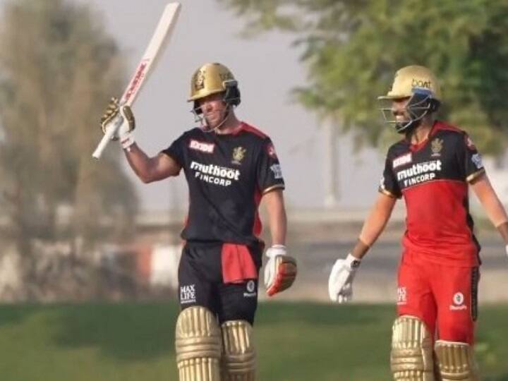 IPL 2021, AB de Villiers score century in RCB practice match which include 10 sixes IPL 2021: DeVilliers ने 46 गेंद में जड़ा तूफानी शतक, पारी में शामिल रहे 10 छक्के और सात चौके