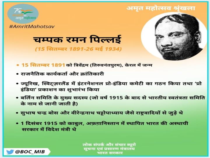 आज है महान क्रांतिकारी चम्पक रमन पिल्लई की 131वीं जयंती, विदेश में रहते हुए लड़ी थी देश की आजादी की लड़ाई