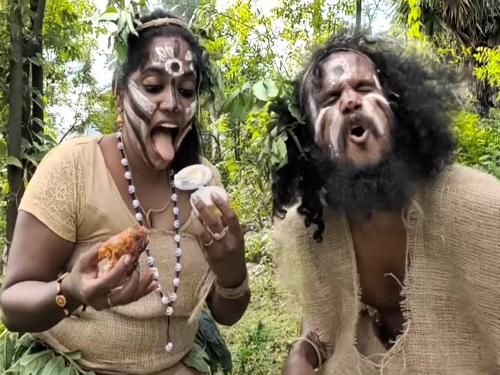 Tiktok celebrity Trichy Sadhana Apocalyptia version of  short film ‛அபோகலிப்டா‛ அரபு வெர்சனில் திருச்சி சாதனா... ஆதாம்... ஏவாலாக காட்டுக்குள் வேட்டு!