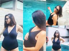 Heavily Pregnant Neha Dhupia Flaunts Baby Bump In A Black Swimsuit As Enjoys 'Pool Party For Two'- See Pics