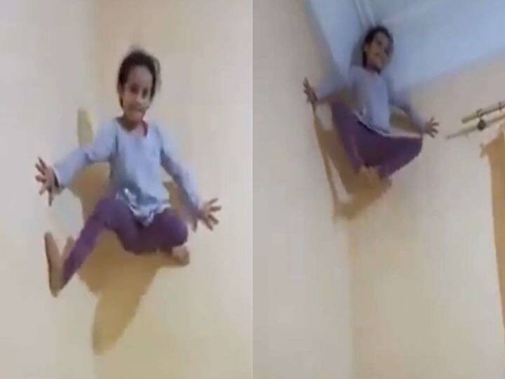 Video of little Girl Climbing wall like spiderman goes viral in twitter அட்டகாசமாக சுவற்றில் ஏறி அசர வைத்த 'ஸ்பைடர் கேர்ள்'- வைரல் வீடியோ !