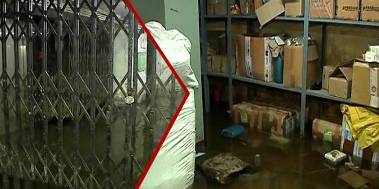 Kolkata School of Tropical Medicine store room Under Water many medicines wasted School of Tropical Medicine: জলে ভাসছে জীবনদায়ী ওষুধ-অক্সিজেন সিলিন্ডার, হাঁটুজলে বসেই কাজ স্কুল অফ ট্রপিক্যাল মেডিসিনে