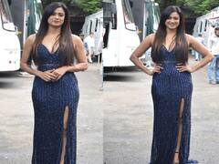 नीला चमकता थाई स्लीट गाउन, कमर तक लटकते सुनहरे बाल...Shweta Tiwari को देख दिल से फिर निकाला WOW!