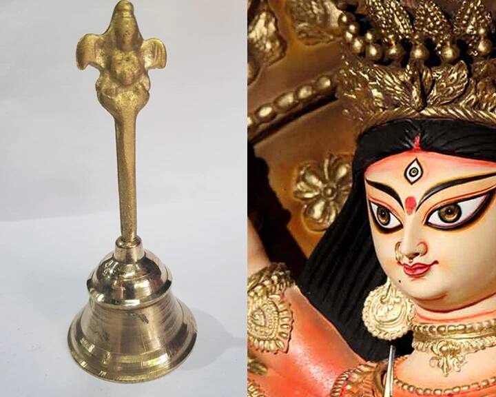 দেবীর বাঁ হাতে থাকে ঘণ্টা। পুরাণে কথিত আছে, দেবরাজ ইন্দ্রের বাহন ঐরাবত দেবী দুর্গাকে এই ঘণ্টা দিয়েছিলেন। ঘণ্টা ধ্বনি অসুরদের তেজকে দুর্বল করে ।