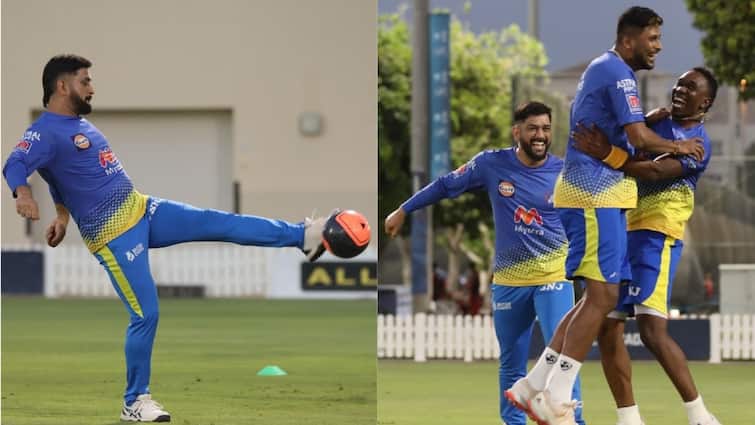 IPL 2021: MS Dhoni along with CSK teammates playing football, flying kites MS Dhoni: খোশমেজাজে ধোনিরা, কেউ খেলছেন ফুটবল, কেউ ওড়াচ্ছেন ঘুড়ি