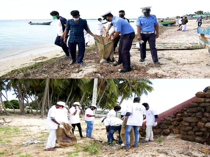 Coastal Cleanup Day - Coast Guard removes 600 kg of rubbish in Ramanathapuram கடற்கரை தூய்மை தினம் - ராமநாதபுரத்தில் 600 கிலோ குப்பைகளை அகற்றிய கடலோர காவல்படையினர்