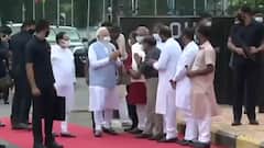 PM Modi with folded hands greets people outside Palam airport | LIVE Visuals