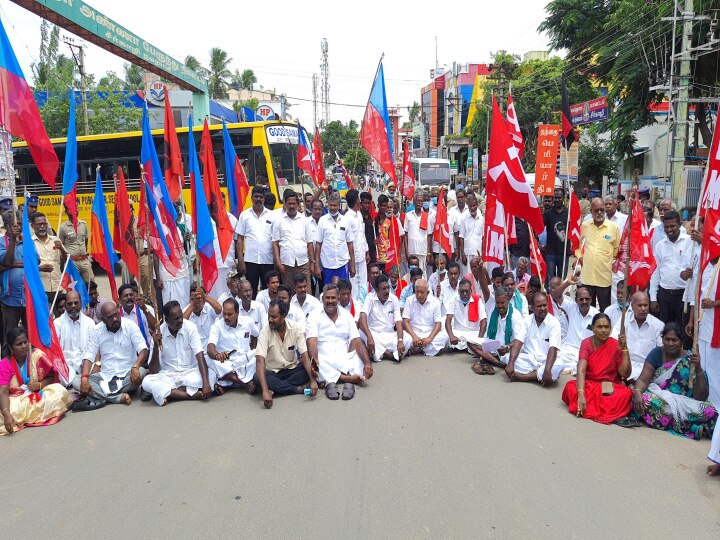 நாடு முழுவதும் நடந்து வரும் பாரத் பந்த் - மயிலாடுதுறையில் ரயில் மறியலில் ஈடுபட்ட விவசாயிகள் கைது