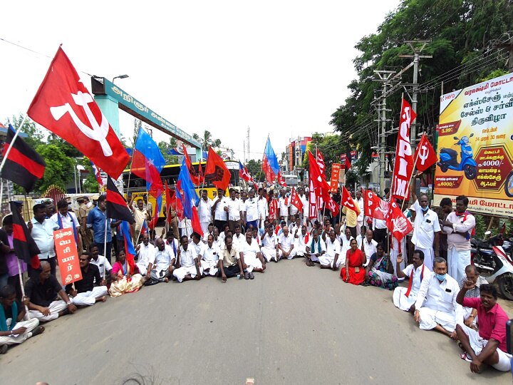 நாடு முழுவதும் நடந்து வரும் பாரத் பந்த் - மயிலாடுதுறையில் ரயில் மறியலில் ஈடுபட்ட விவசாயிகள் கைது