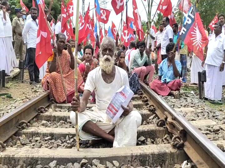 Farmers arrested in Bharat Bandh-Mayiladuthurai rail strike நாடு முழுவதும் நடந்து வரும் பாரத் பந்த் - மயிலாடுதுறையில் ரயில் மறியலில் ஈடுபட்ட விவசாயிகள் கைது