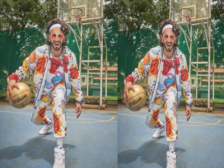 Nba brand ambassador Ranveer Singh looked very happy in colorful clothes, holding  basketball in hand,  read Arjun Kapoor comment on this कलरफुल कपड़े, बालों में बैंड, लाल चश्मा और हाथ में बास्केटबॉल लिए खूब खुश दिखे Ranveer Singh, Arjun Kapoor ने कही ये बात