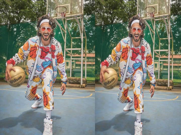 कलरफुल कपड़े, बालों में बैंड, लाल चश्मा और हाथ में बास्केटबॉल लिए खूब खुश दिखे Ranveer Singh, Arjun Kapoor ने कही ये बात