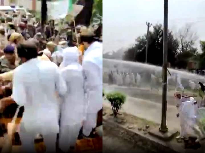 Haryana Police use water cannons to disperse protesters ahead of Haryana Dy CM Dushyant Chautala's event in Jhajjar (Video Inside) Haryana Police Use Water Cannons To Disperse Protesting Farmers Ahead Of Dy CM's Event In Jhajjar (Video Inside)
