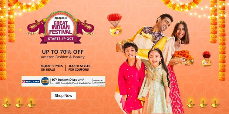 Amazon Great Indian Festival Sale: Amazon's Biggest Sale of the Year, Big Discounts on Clothing, Shoes, Watches and Make-up Amazon Great Indian Festival Sale: આવી ગયો એમેઝોનનો વર્ષનો સૌથી મોટો સેલ, કપડા, શૂ, ઘડીયાળ અને મેકઅપ પર ભારે ડિસ્કાઉન્ટ