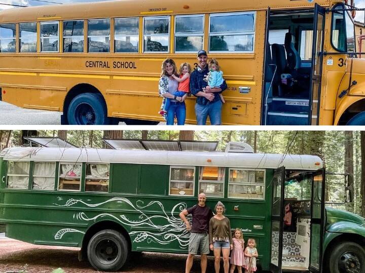 Family transforms old school bus into a three-bed home and travels across 16 US states Bus House: పాత స్కూల్ బస్సును లగ్జరీ ఫ్లాట్‌గా మార్చేసిన ఫ్యామిలీ.. లోపల ఎలా ఉందో చూడండి